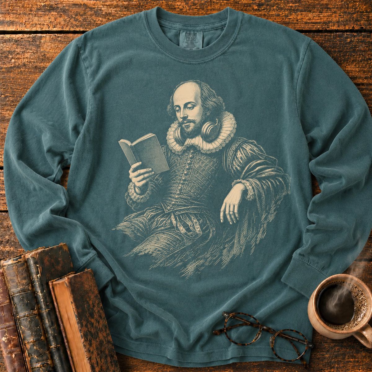 Shakespeare Reading With Headphones LS T-Shirt