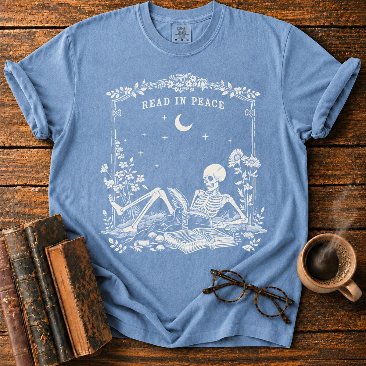 Read in Peace Floral Skeleton T-Shirt