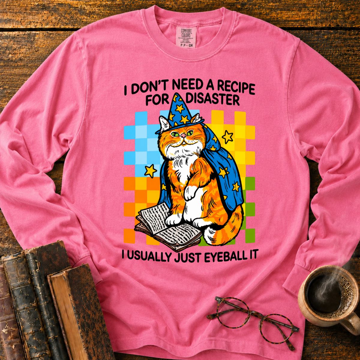 Wizard Cat Reading Books LS T-Shirt