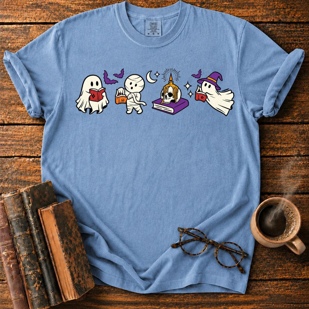 Spooky Reading Ghost Mummy Halloween T-Shirt