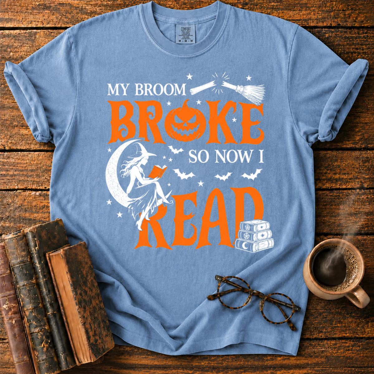 Witch Reading Beneath a Broken Broom T-Shirt
