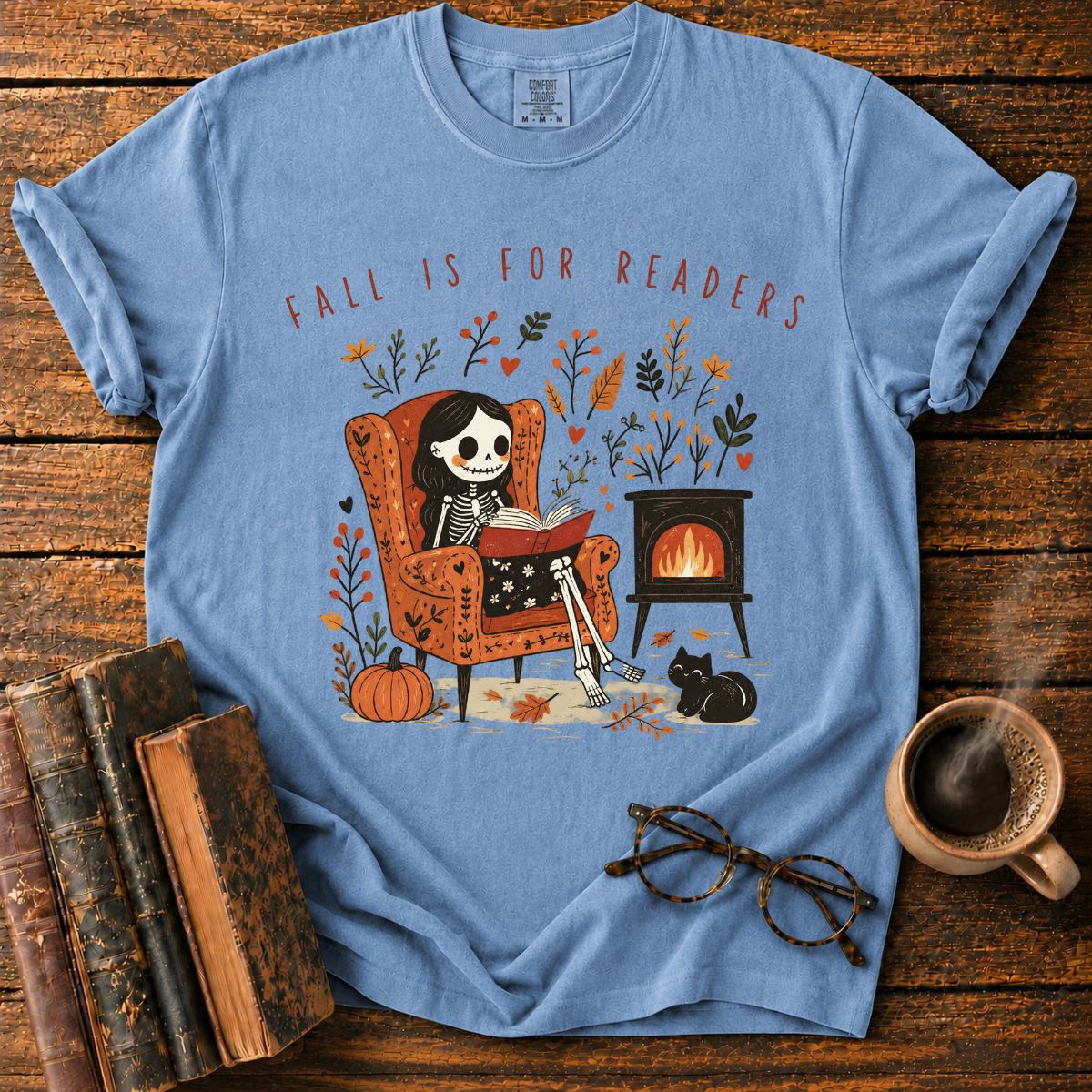 Fall Is for Readers Cozy Skeleton T-Shirt