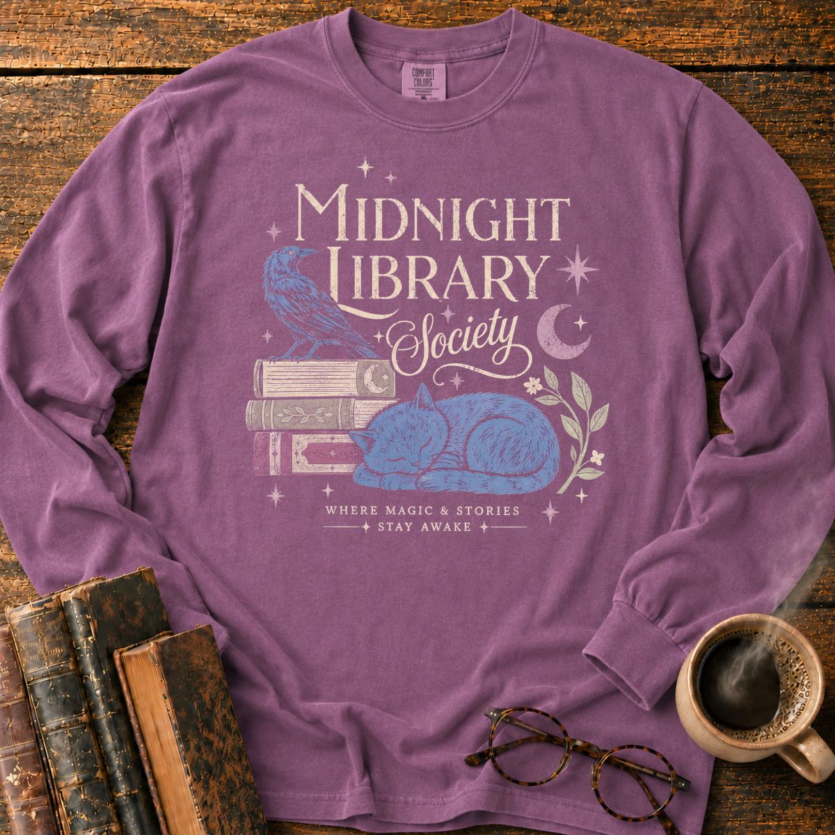 Midnight Library Society Cat LS T-Shirt