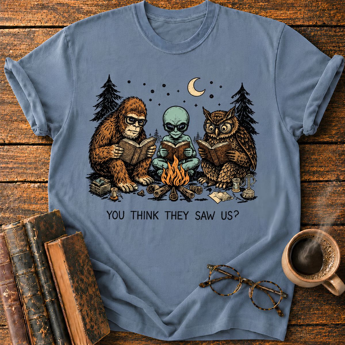 Three Curious Readers by the Campfire T-Shirt