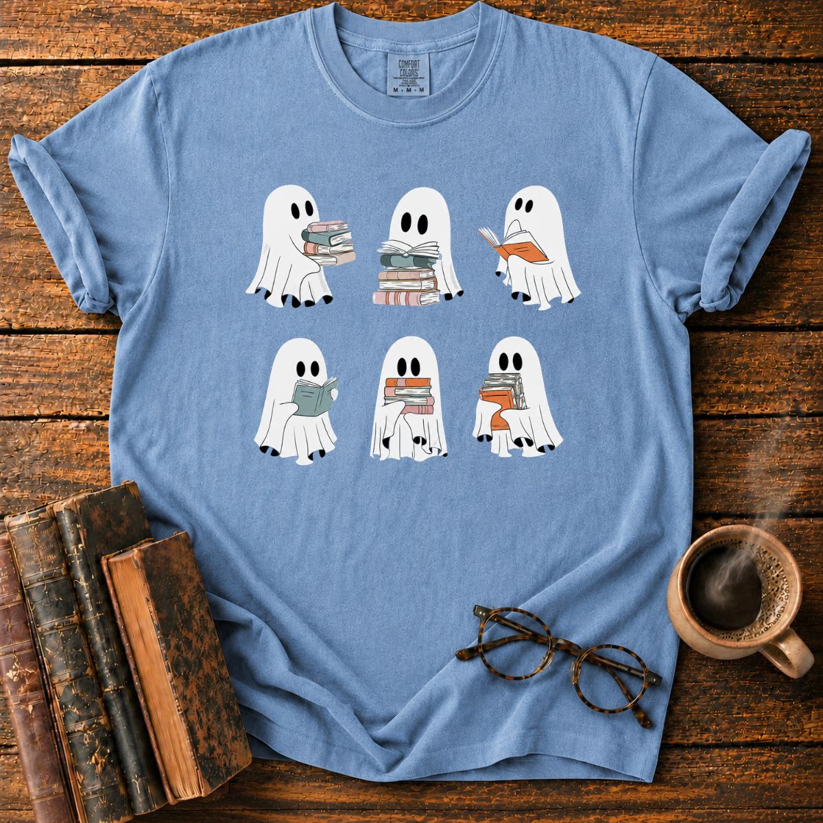 Cute Ghosts Reading Books T-Shirt