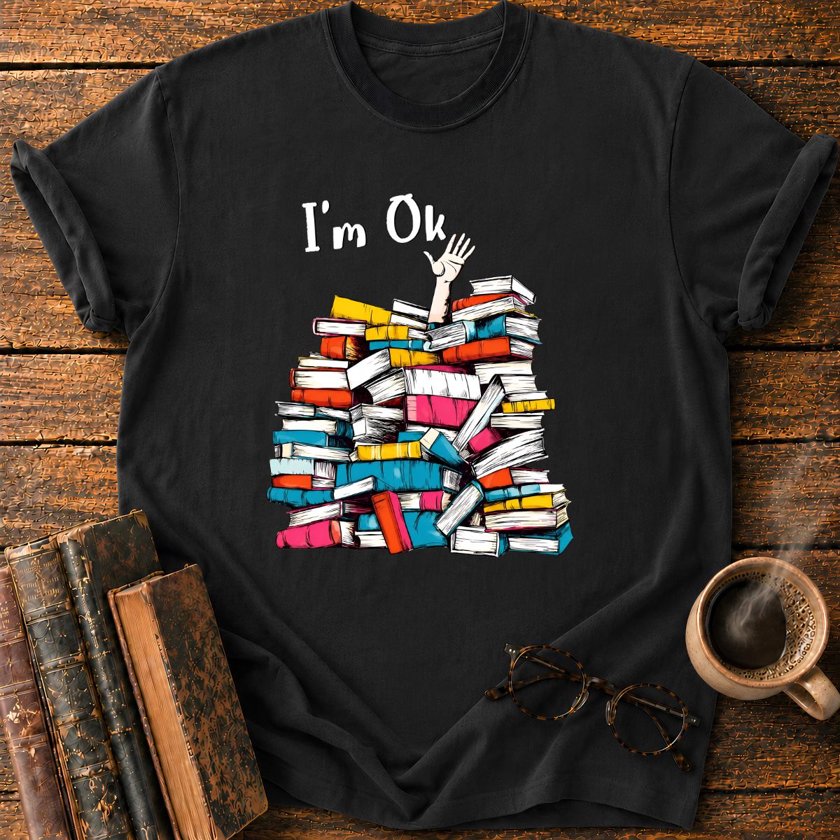 Book Pile With A Raised Hand T-Shirt