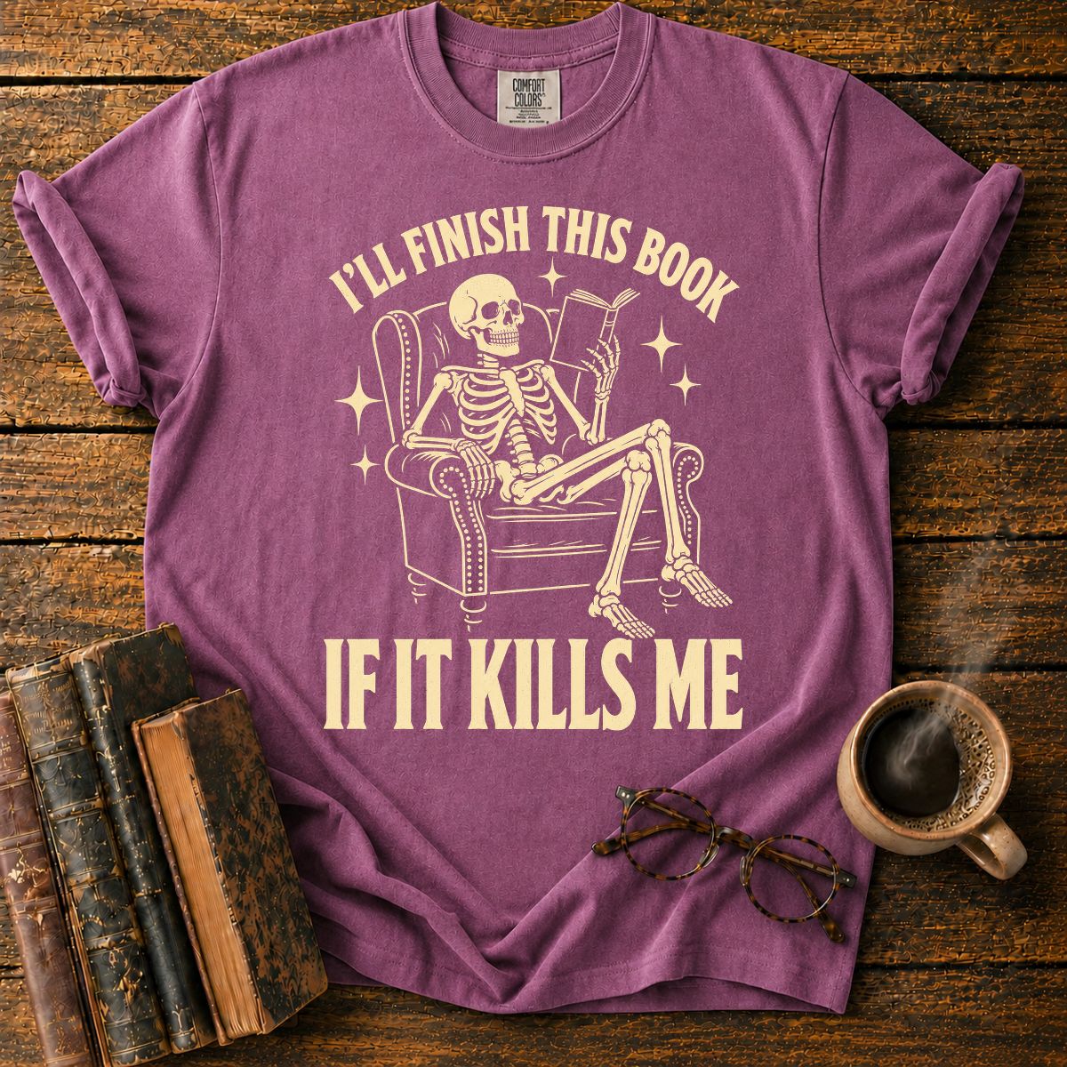 I'll Finish This Book Skeleton T-Shirt