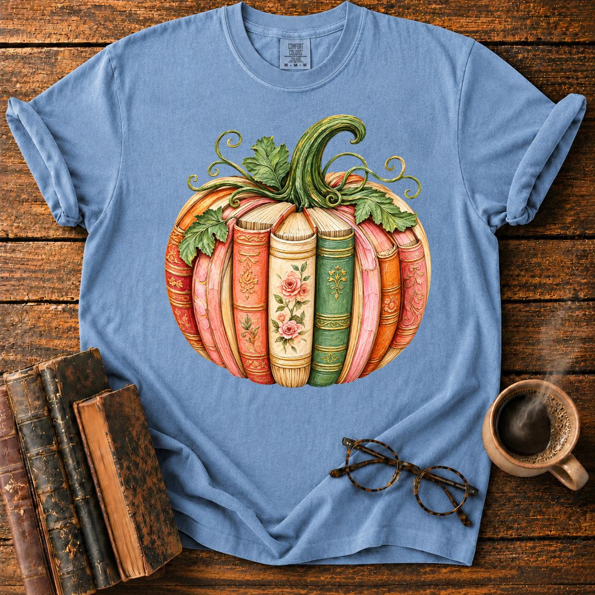 Vintage Book-Spine Pumpkin with Vines T-Shirt