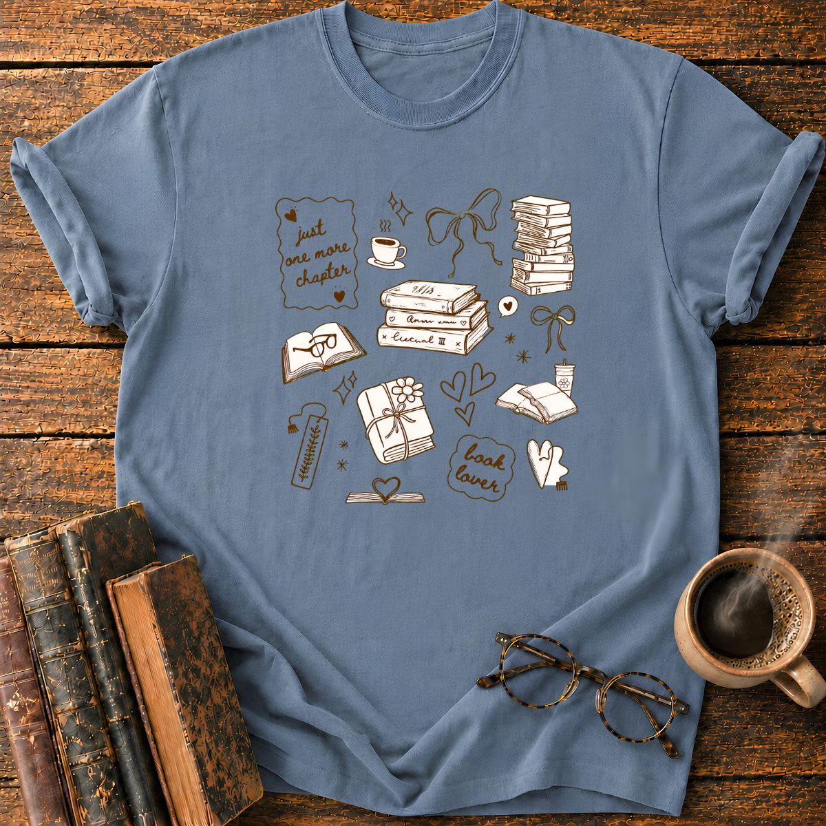 Bookish Doodle Collage in Warm T-Shirt