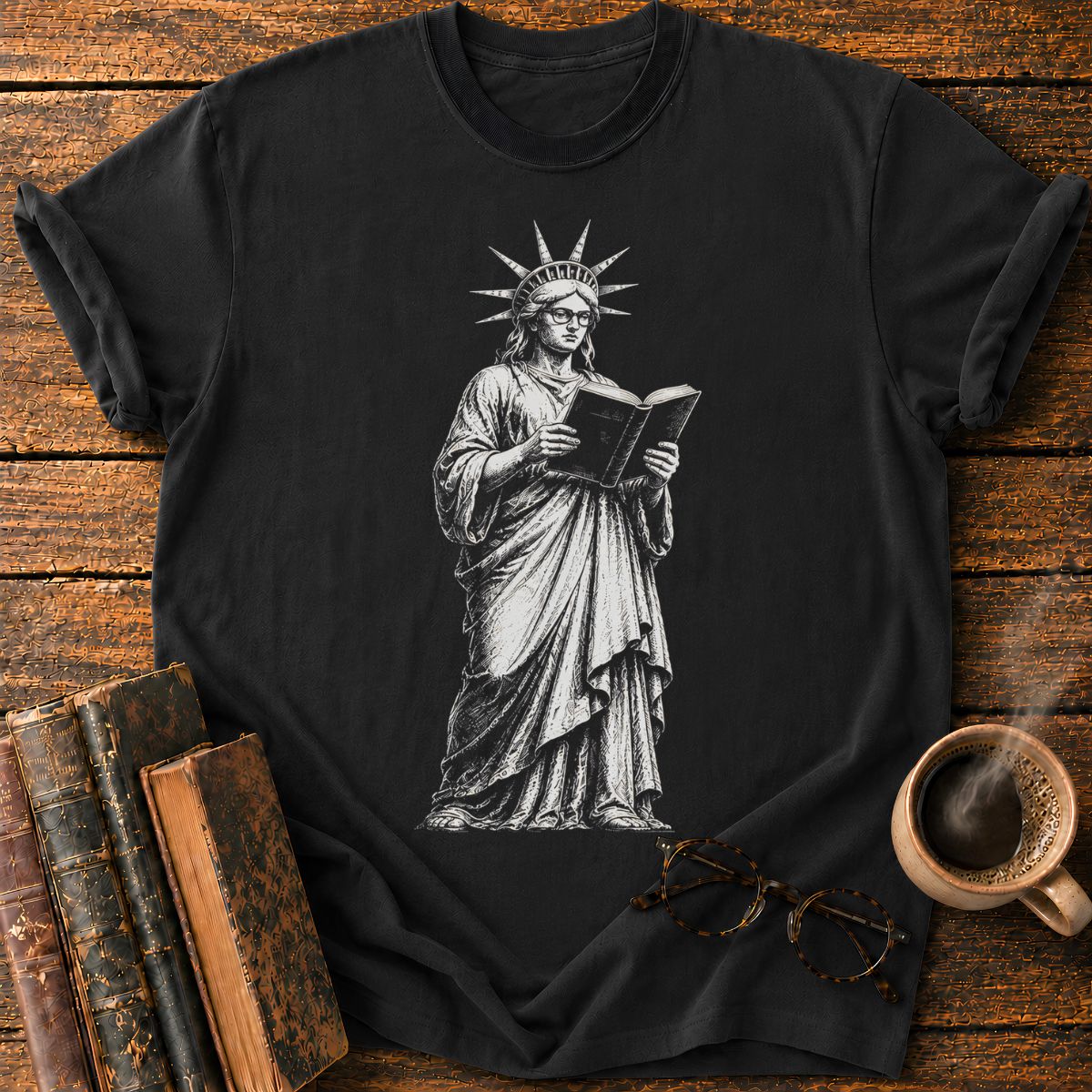 Engraved Liberty Reading a Book T-Shirt