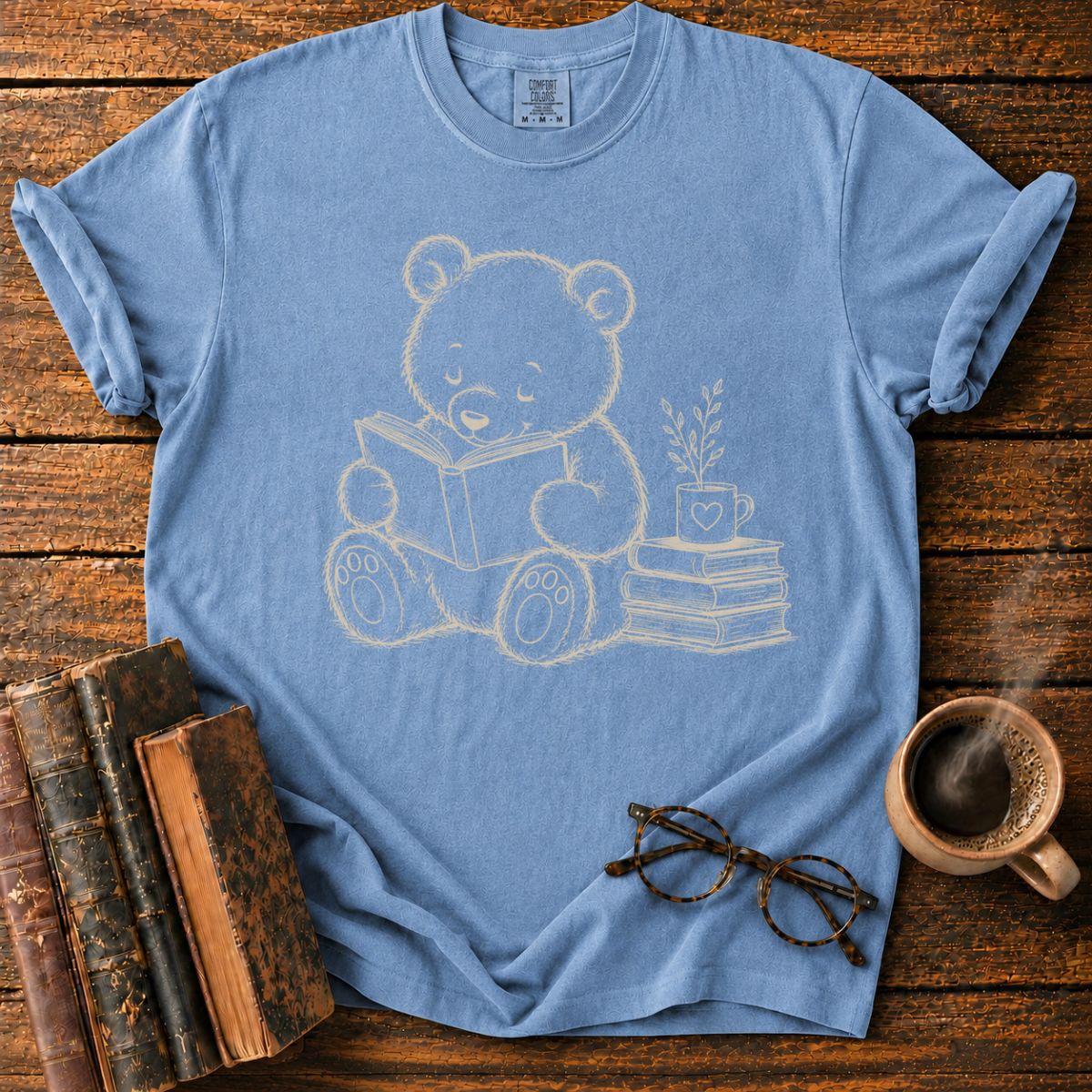 Bear Reading with Books and Mug T-Shirt