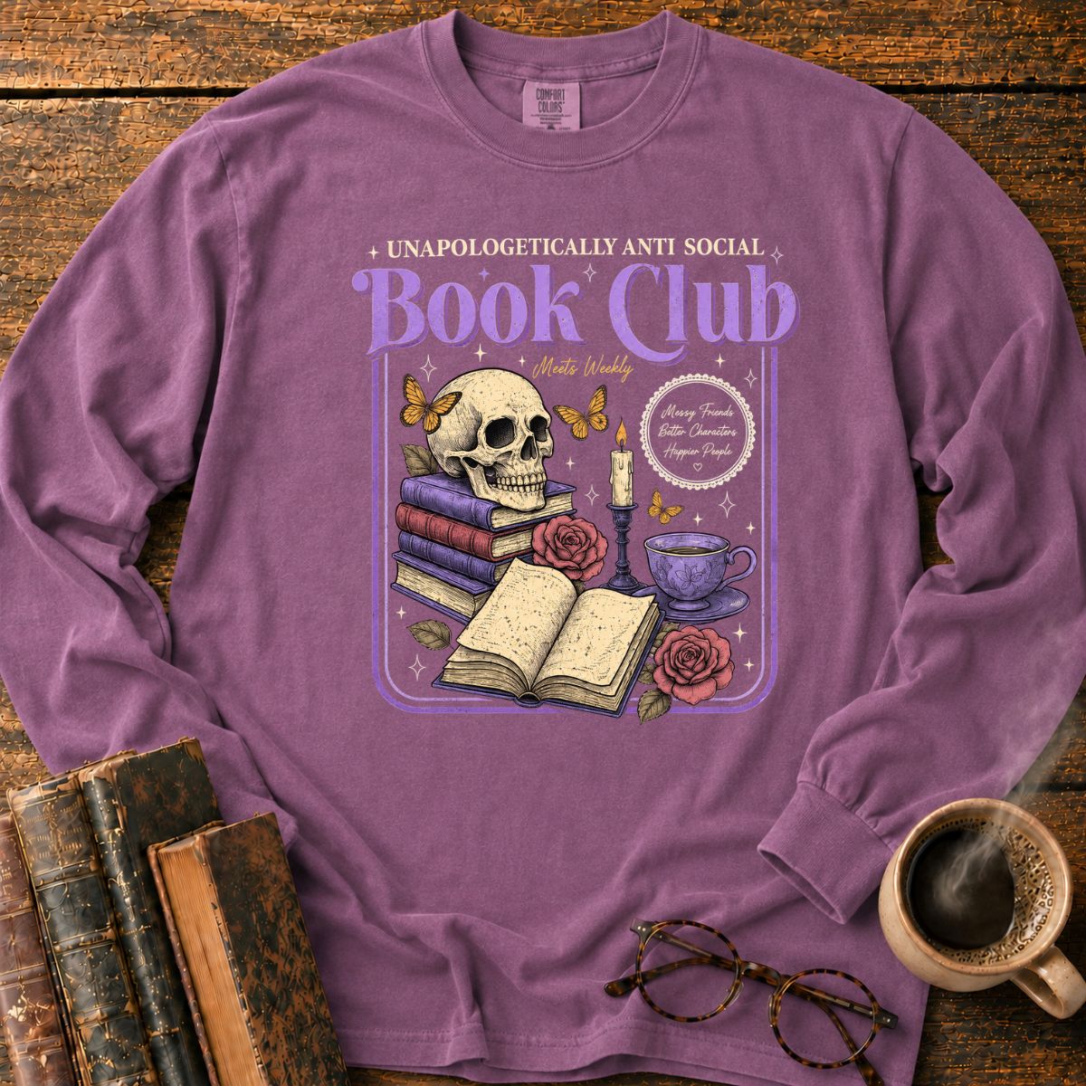 Anti Social Book Club Skull LS T-Shirt
