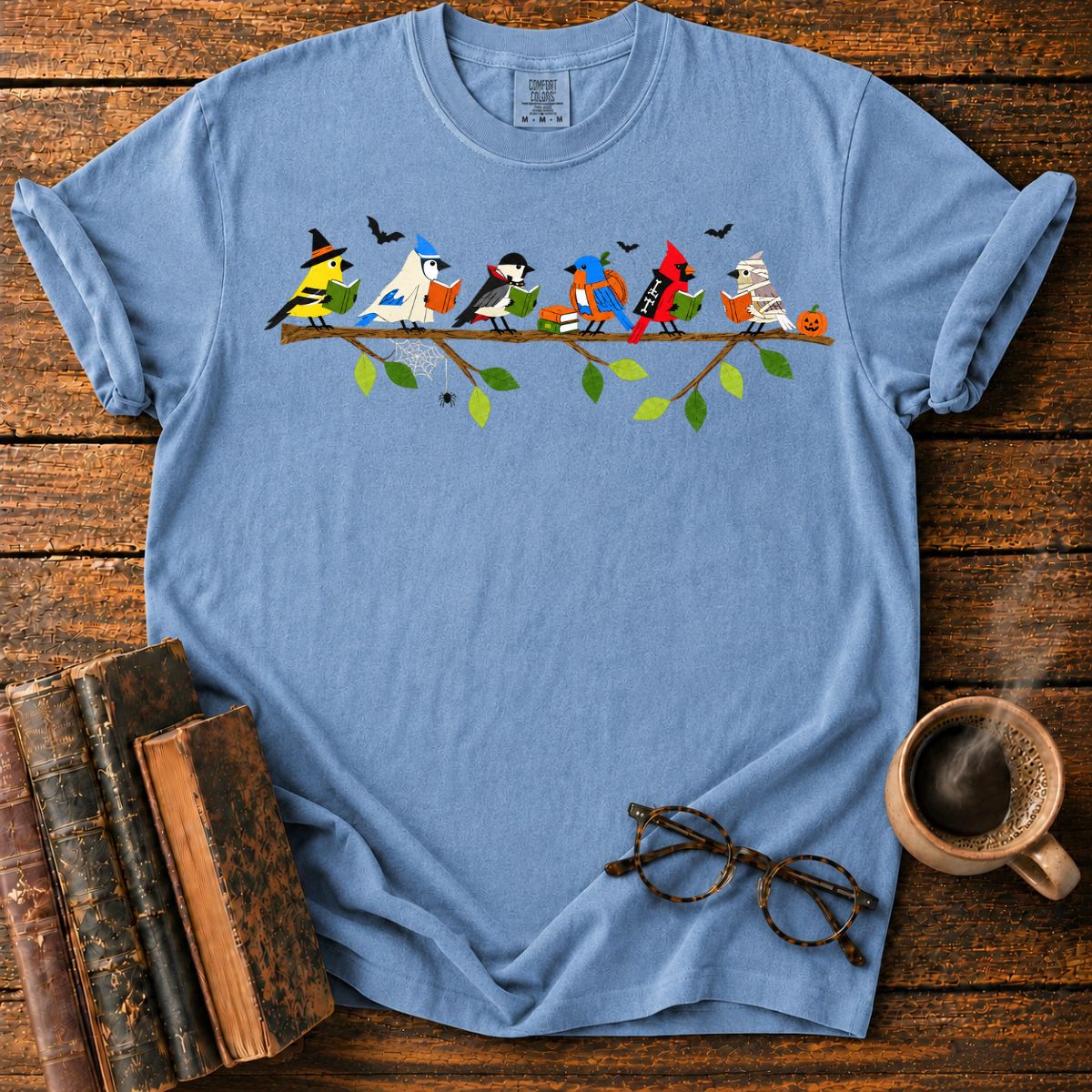 Halloween Birds Reading on a Branch T-Shirt