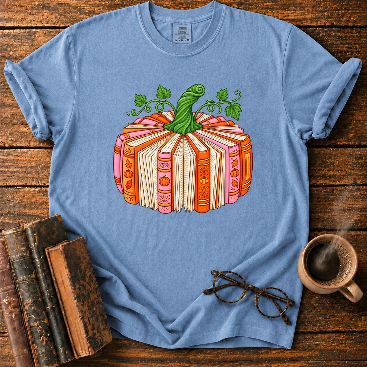 Whimsical Autumn Book Pumpkin T-Shirt