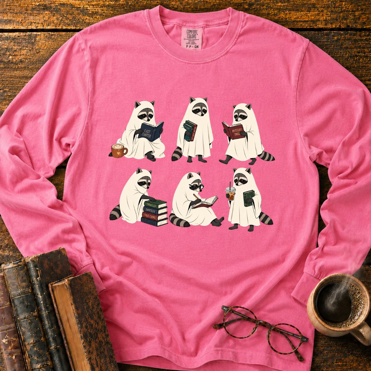 Ghostly Raccoons’ Cozy Book Club LS T-Shirt
