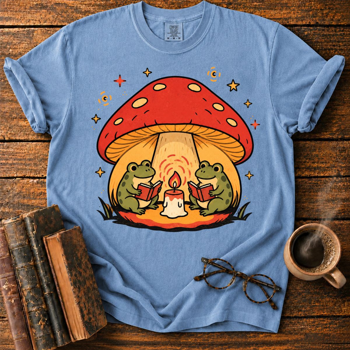 Frogs Reading Beneath a Mushroom House T-Shirt