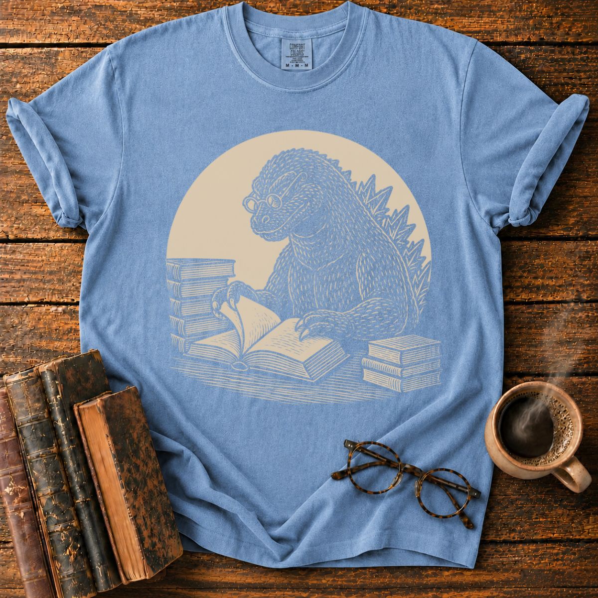 Scholarly Kaiju Reading Book T-Shirt