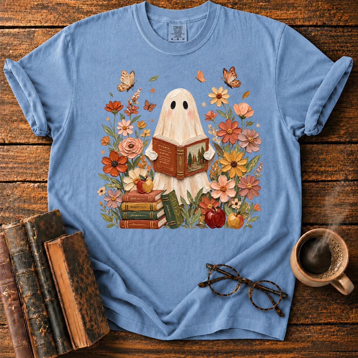 Ghost Reading Among Autumn Blooms T-Shirt