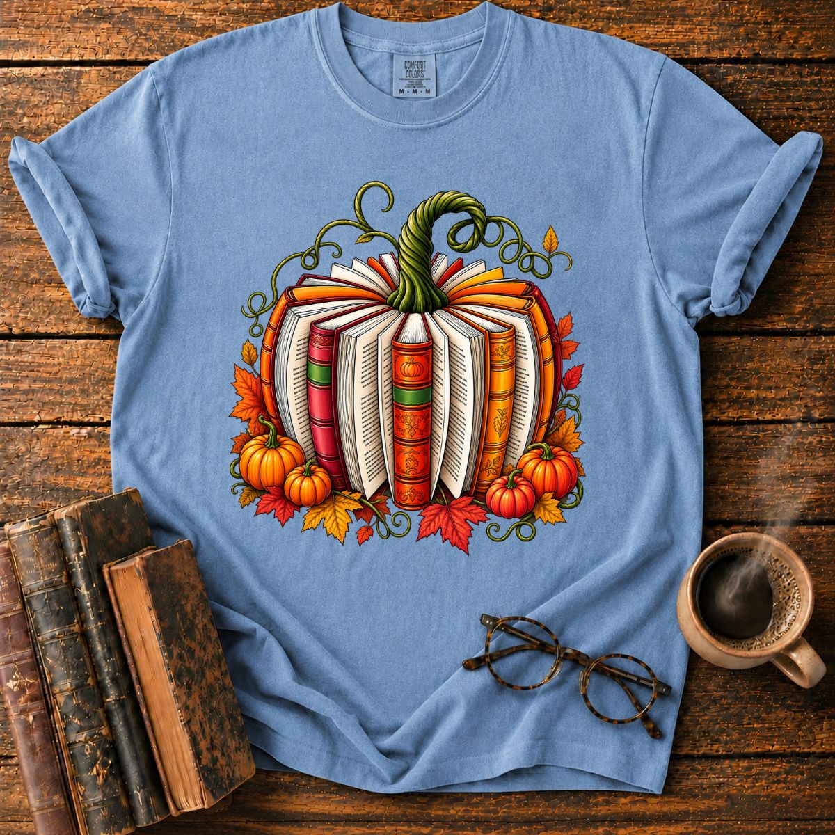 Whimsical Autumn Book Pumpkin T-Shirt