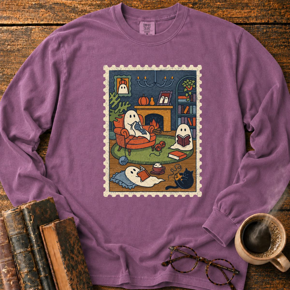 Cozy Ghosts Library LS T-Shirt