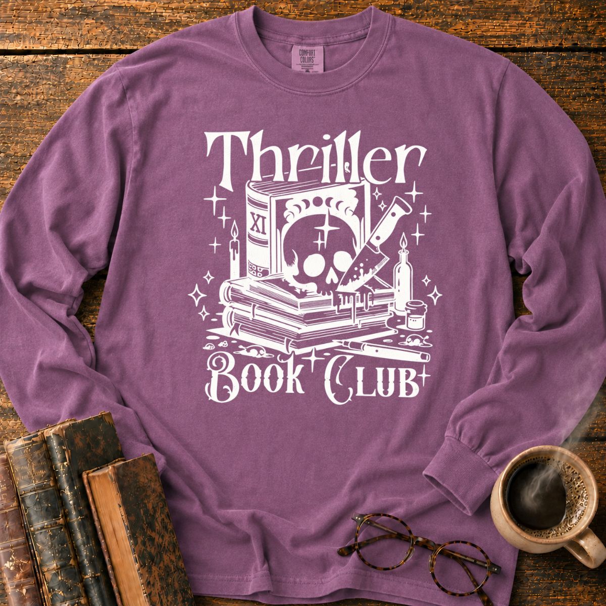 Thriller Book Club Skull Knife LS T-Shirt