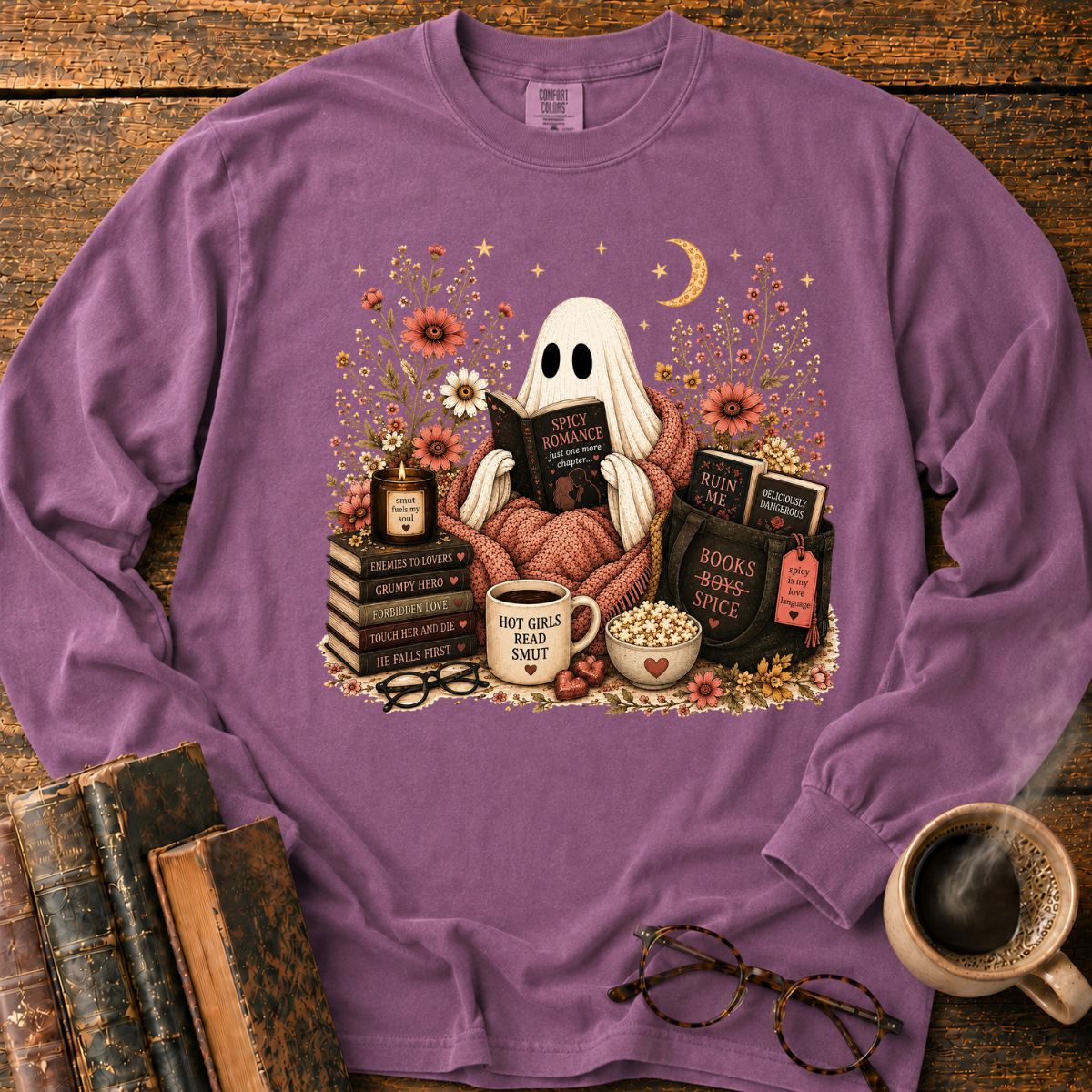 Ghost Reading Spicy Romance LS T-Shirt