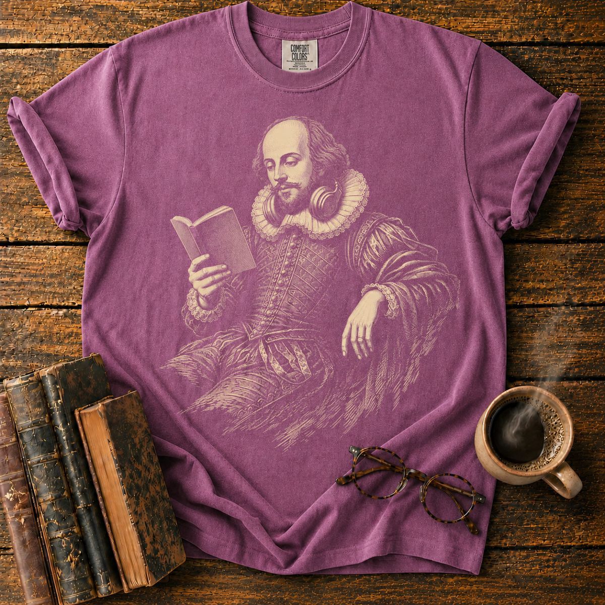 Shakespeare Reading With Headphones T-Shirt