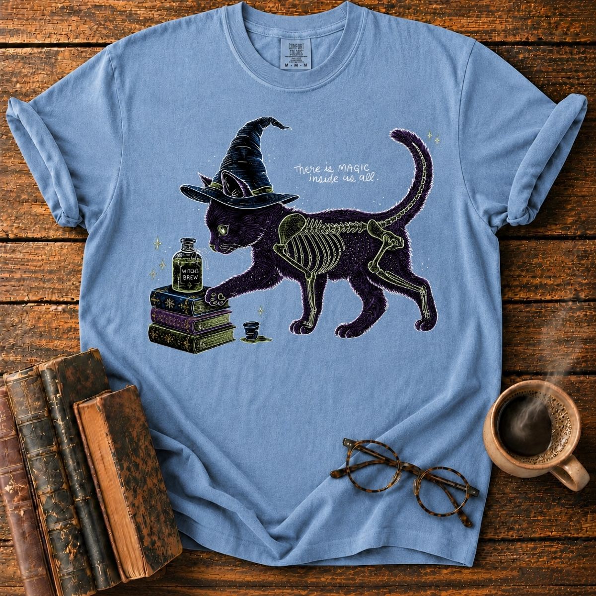 Occult Cat Witch and Magical Books T-Shirt