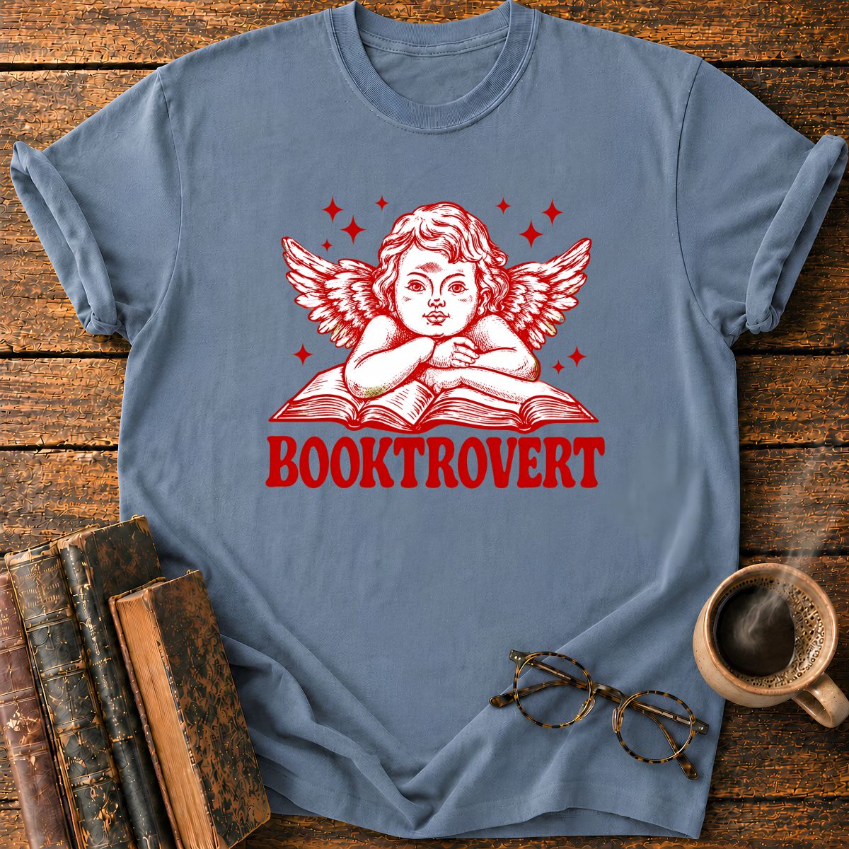 Bookish Cherub on Vintage Wings T-Shirt