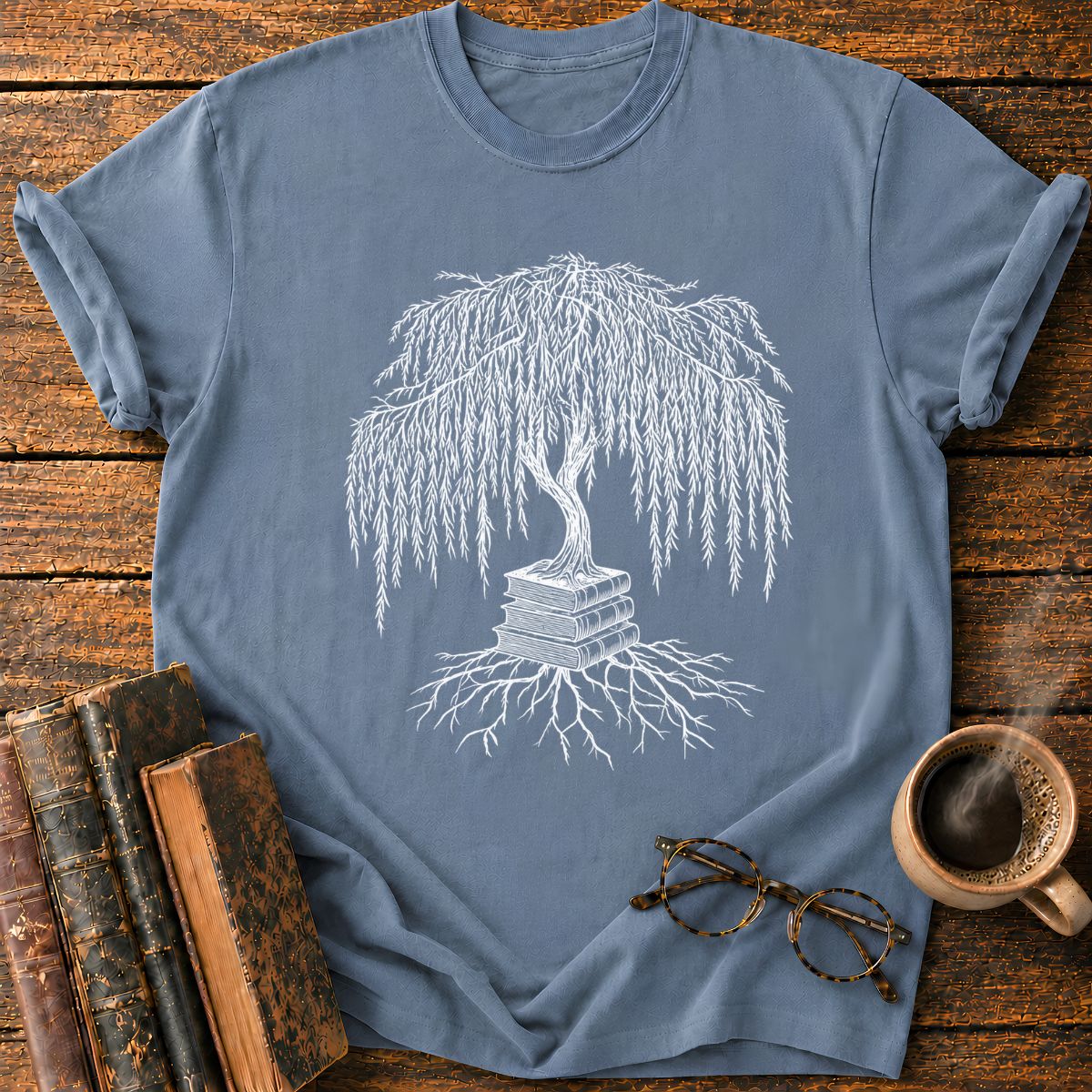 Weeping Willow Growing from Books T-Shirt