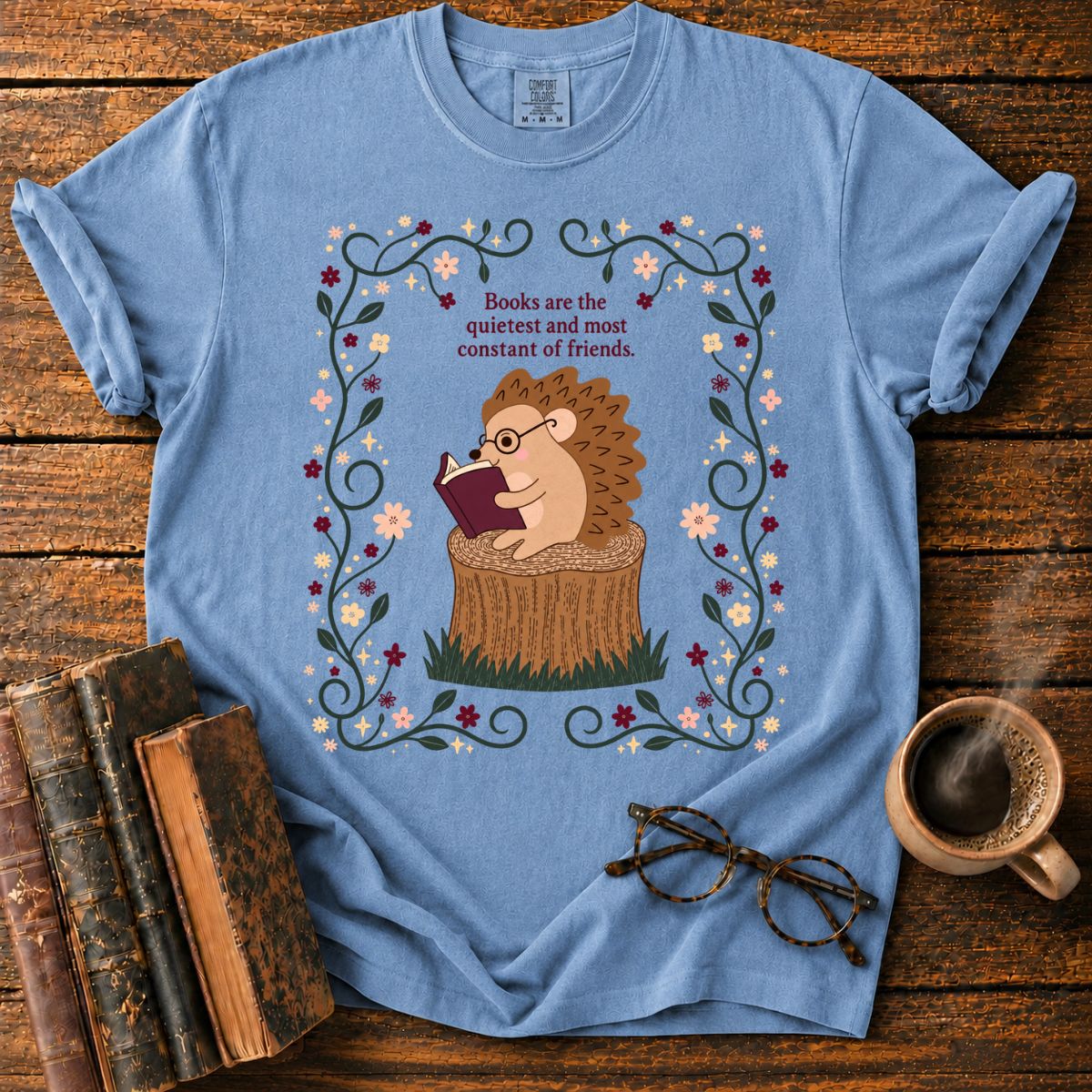 Books Are Friends Hedgehog Reading T-Shirt