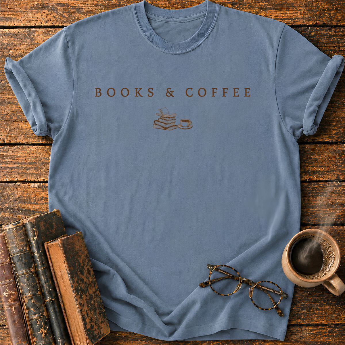 Books & Coffee Vintage Emblem T-Shirt