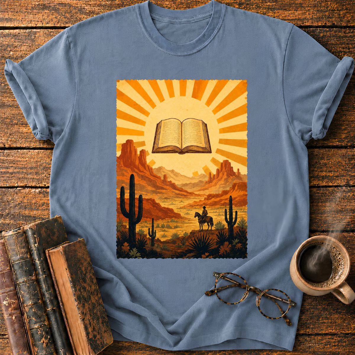 Vintage Desert Sunburst with Book T-Shirt