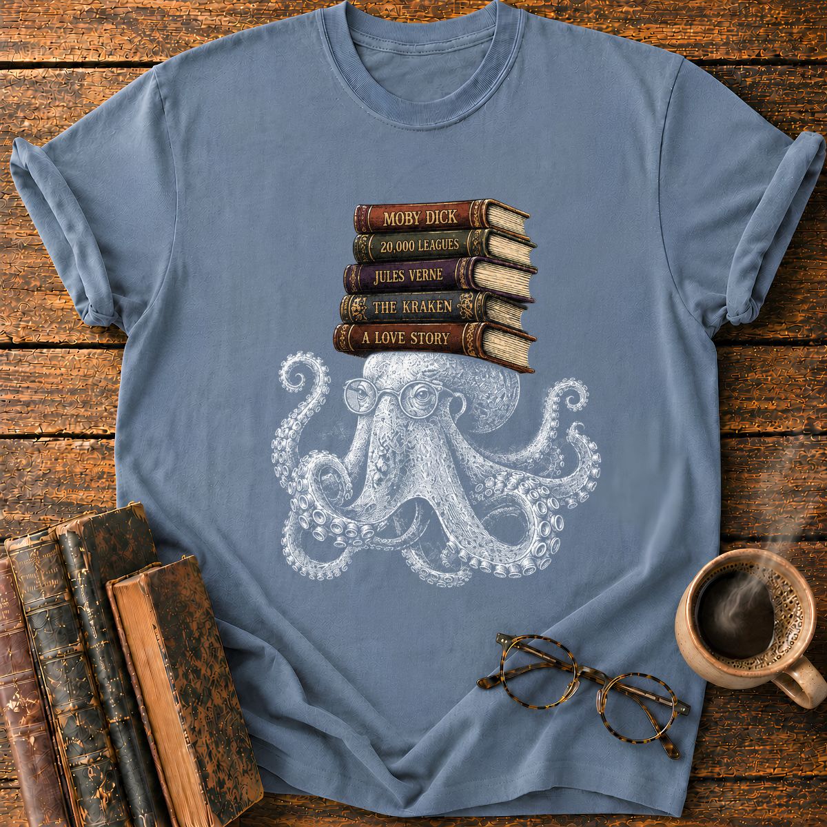 Octopus with Vintage Books T-Shirt