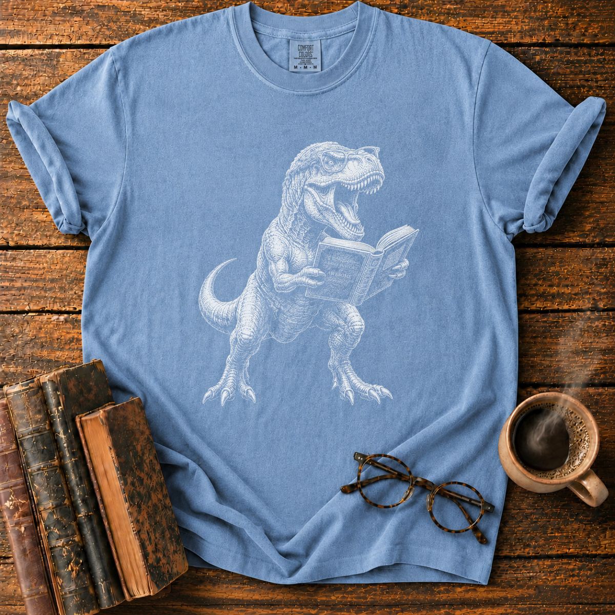 Nerdy T. Rex Reading T-Shirt