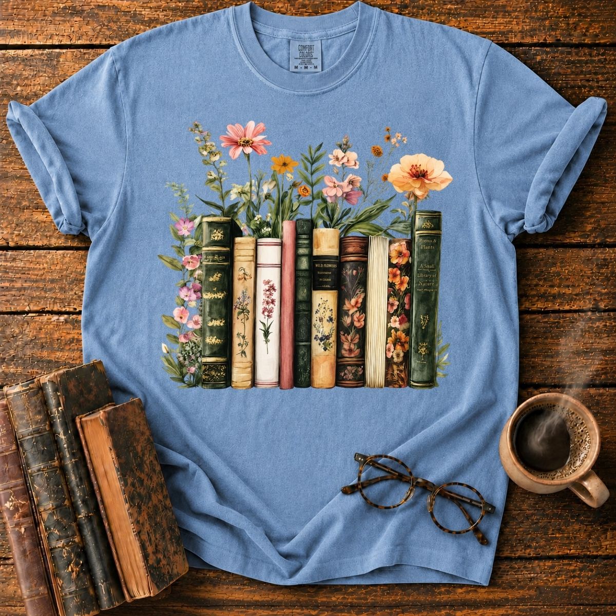 Vintage Books with Wildflowers T-Shirt
