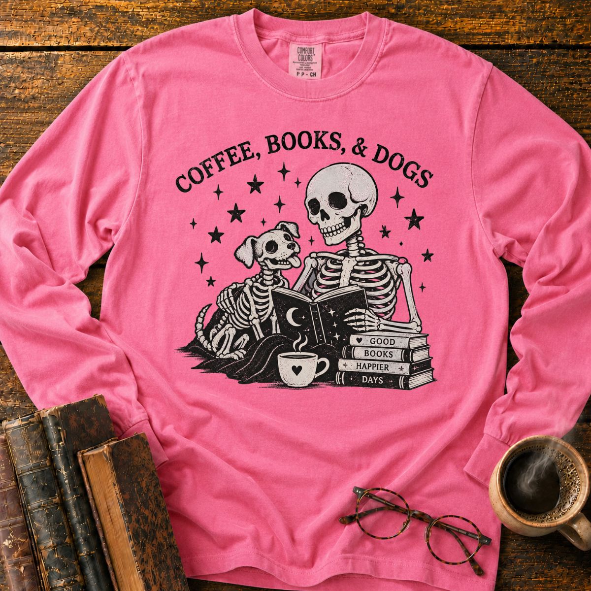 Coffee Books Dogs LS T-Shirt