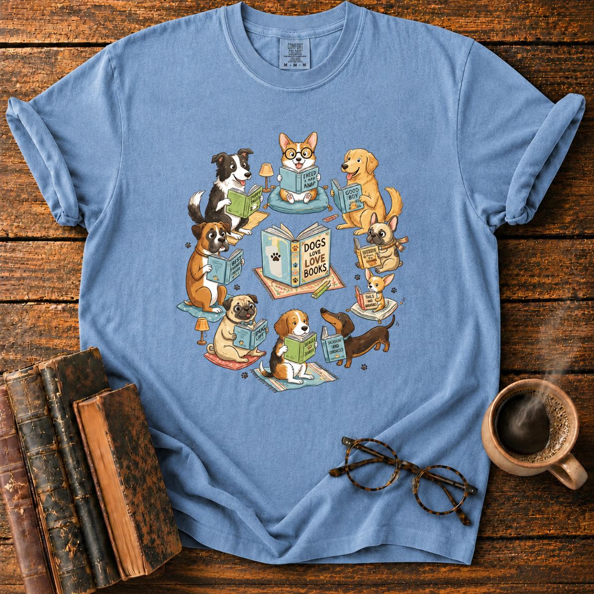 Cozy Dogs in a Reading Circle T-Shirt