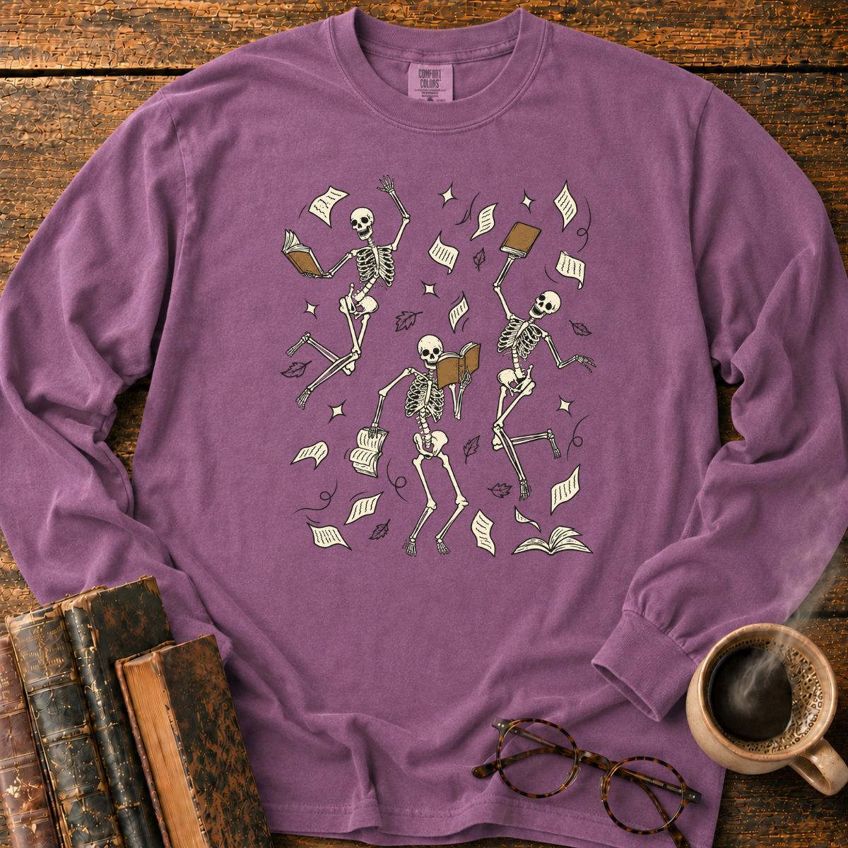 Dancing Skeletons Books LS T-Shirt