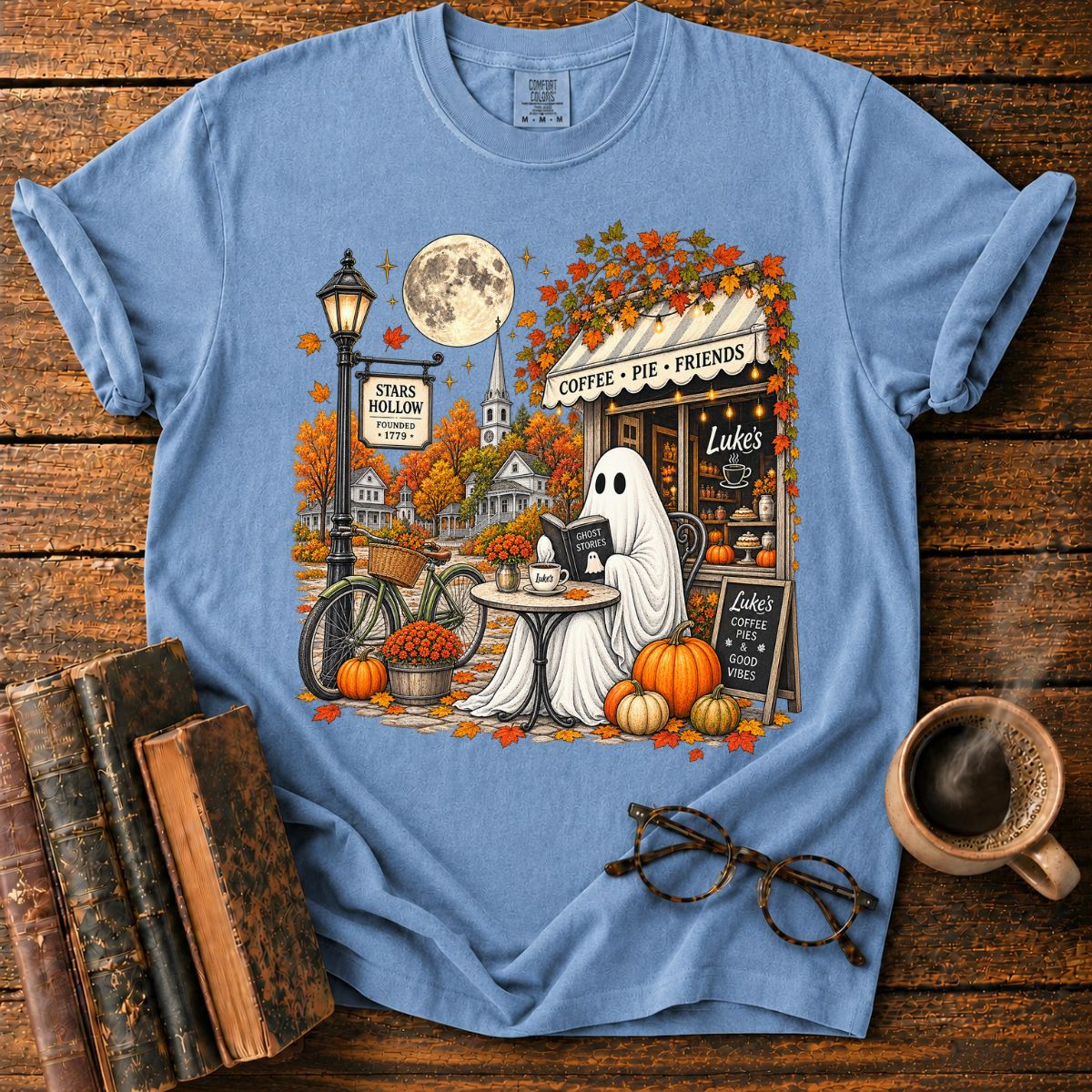 Ghostly Autumn Coffee in Stars Hollow T-Shirt
