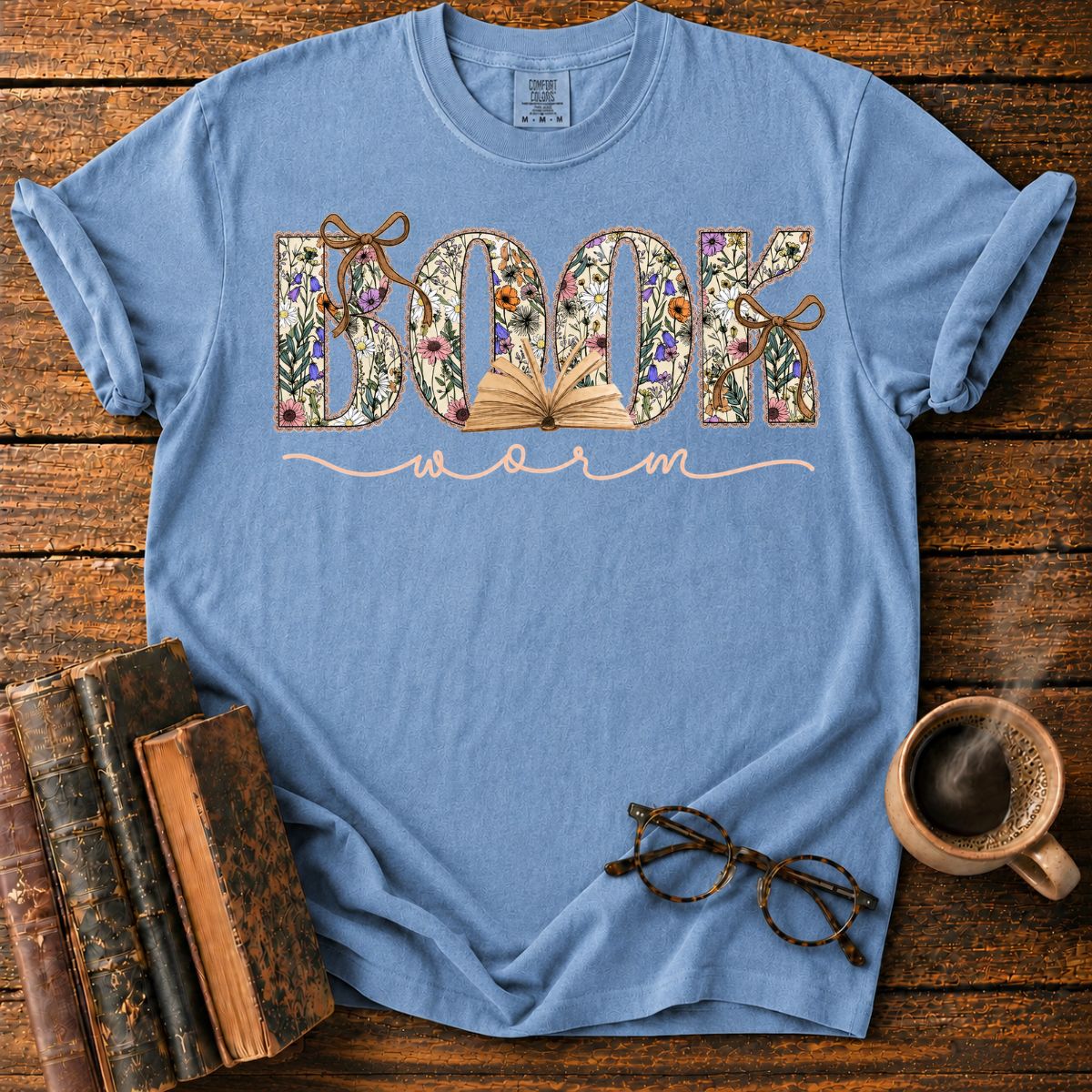 Floral Bookworm Typography T-Shirt
