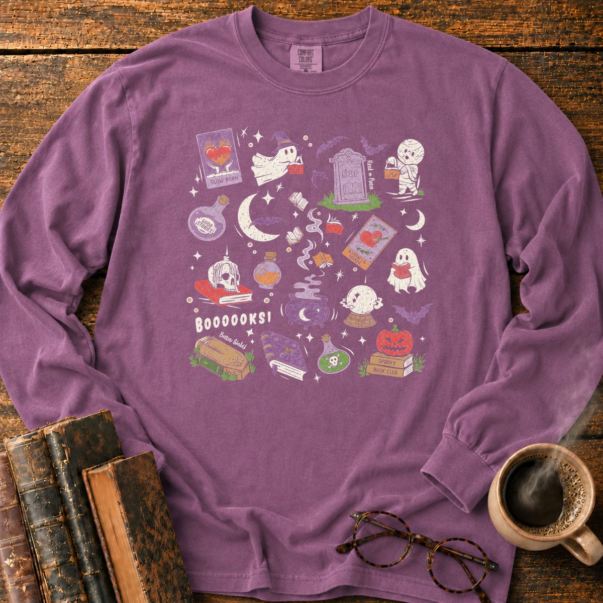 Booooks Spooky Halloween Doodles LS T-Shirt