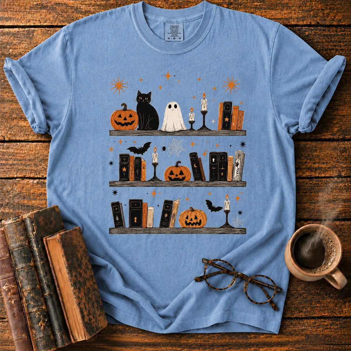 Spooky Halloween Bookshelf Display T-Shirt