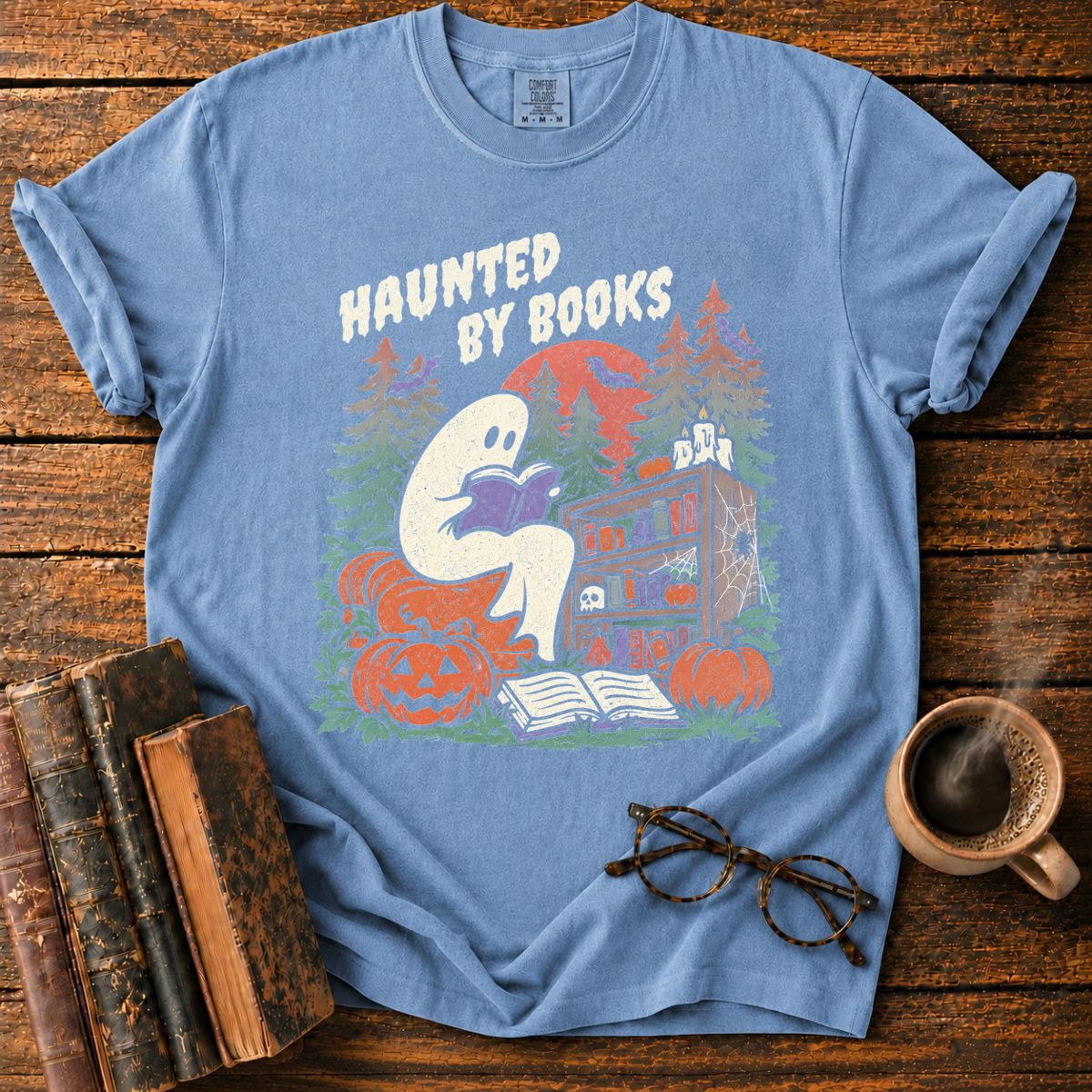 Haunted by Books Ghost Halloween T-Shirt