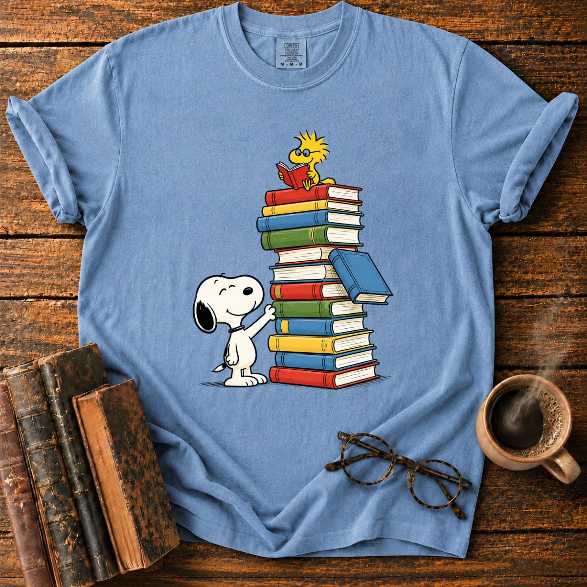 Snoopy and Woodstock’s Book Tower T-Shirt