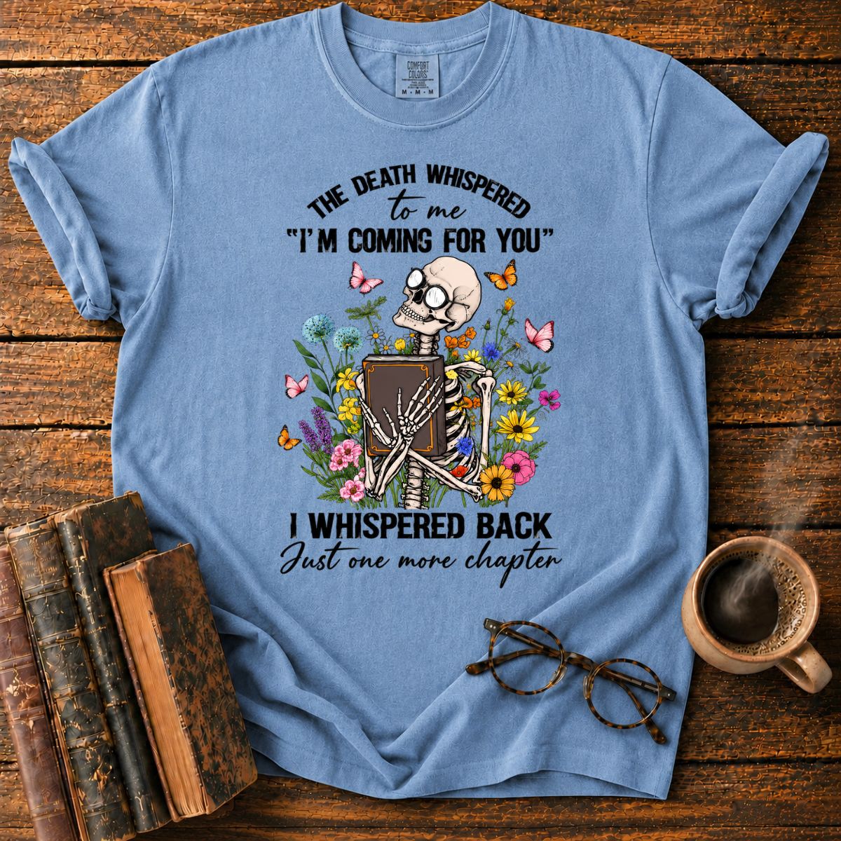 Skeleton’s Floral Bookish Whisper T-Shirt