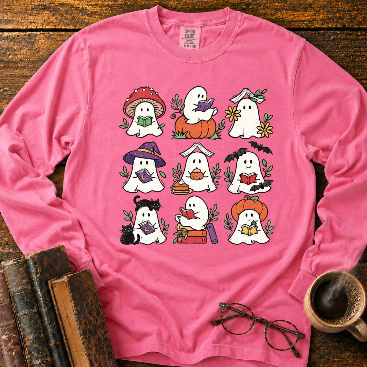Ghosts Reading Books LS T-Shirt