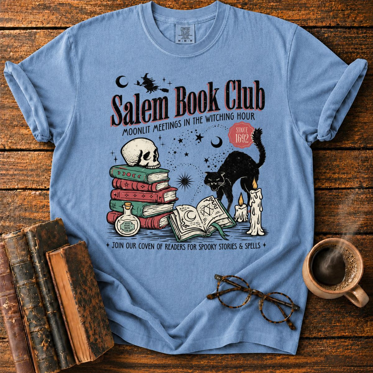 Salem Book Club Black Cat Witchy T-Shirt