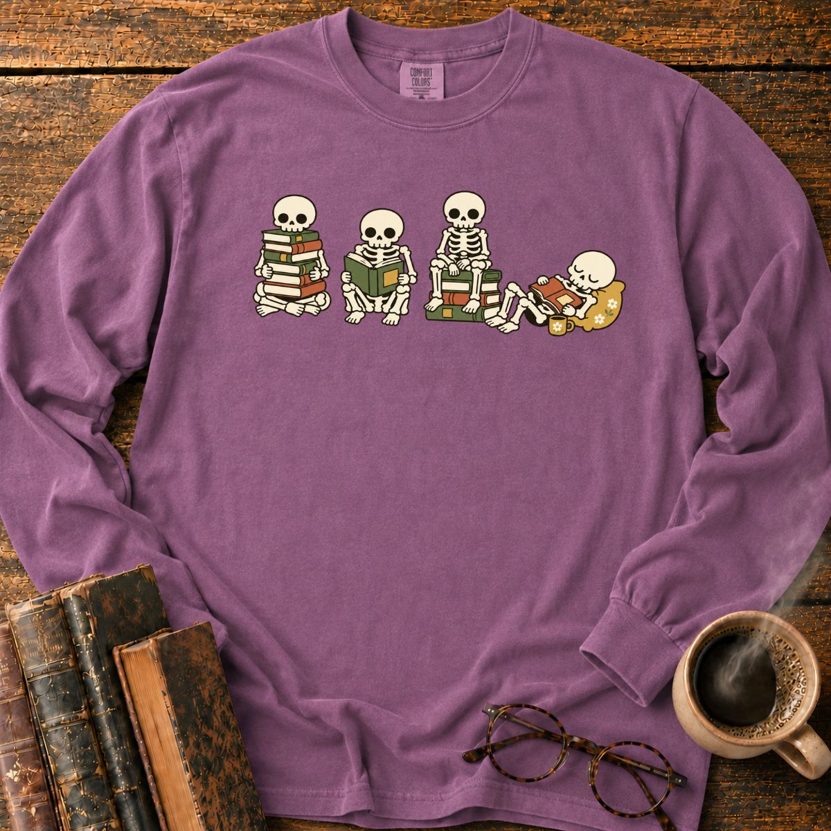 Four-Reading-Skeletons LS T-Shirt