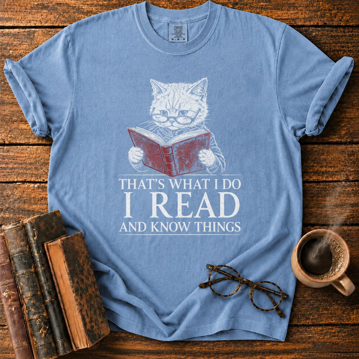 Cat Reading Vintage T-Shirt